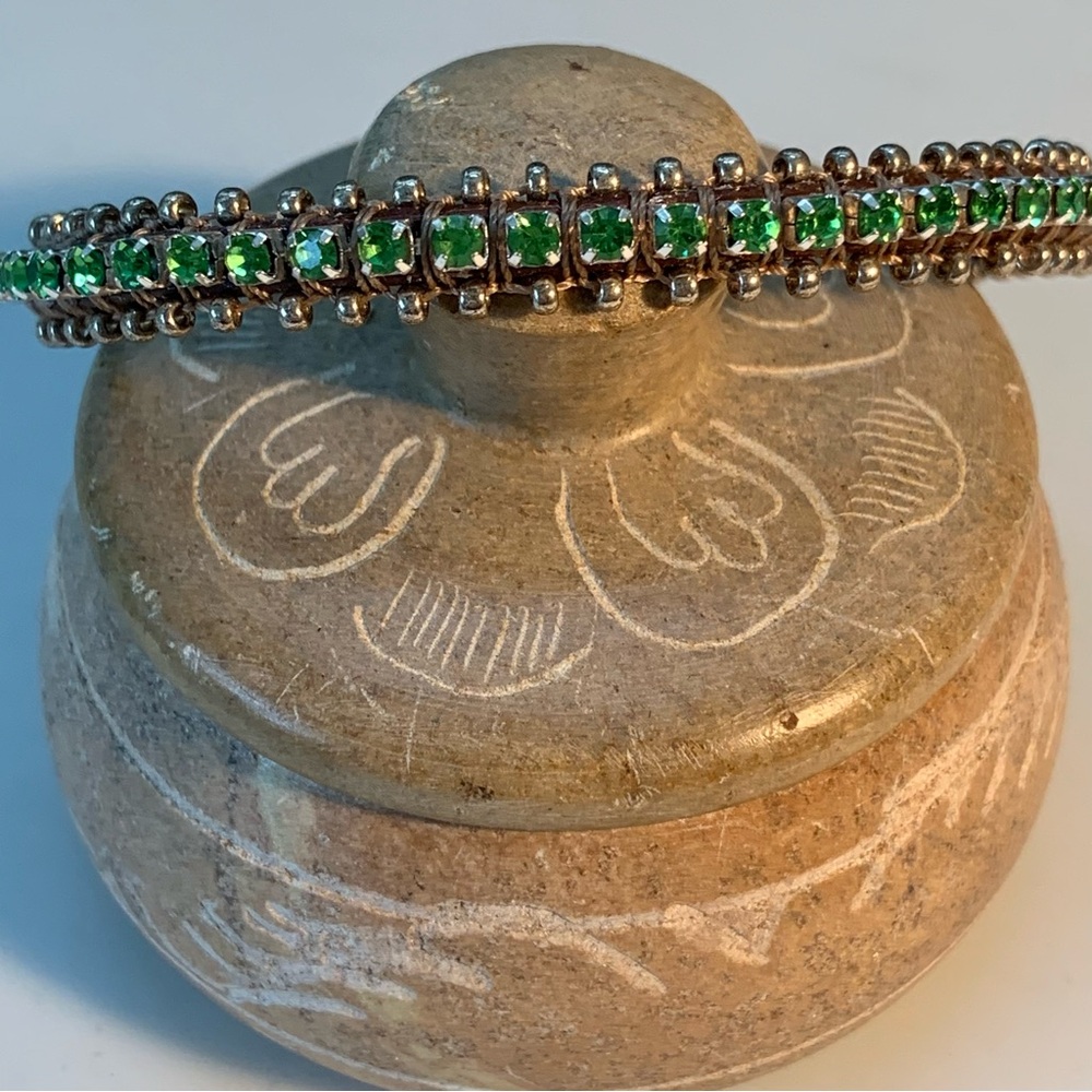 NEW - Leather and Peridot Green Crystal Chain Bracelet.